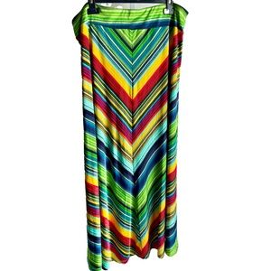 Studio Womens JPR Plus Size Multi Color Asymmetrical Striped Maxi Skirt 1X